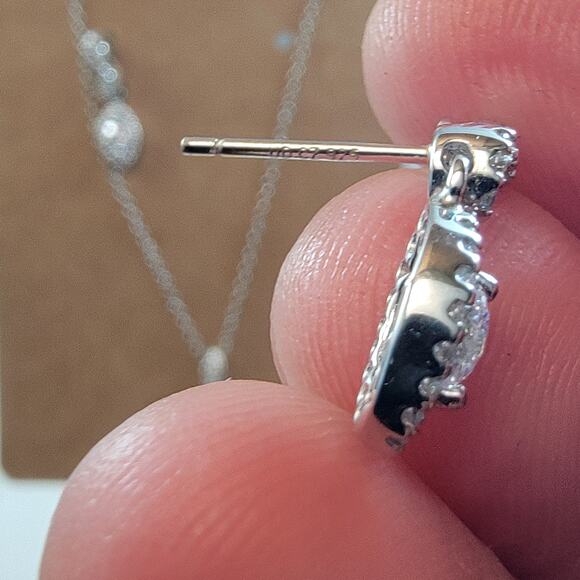 Vintage Sterling Silver CZ Necklace and Earring Set with Marquise Drop Design - Picture 8 of 10